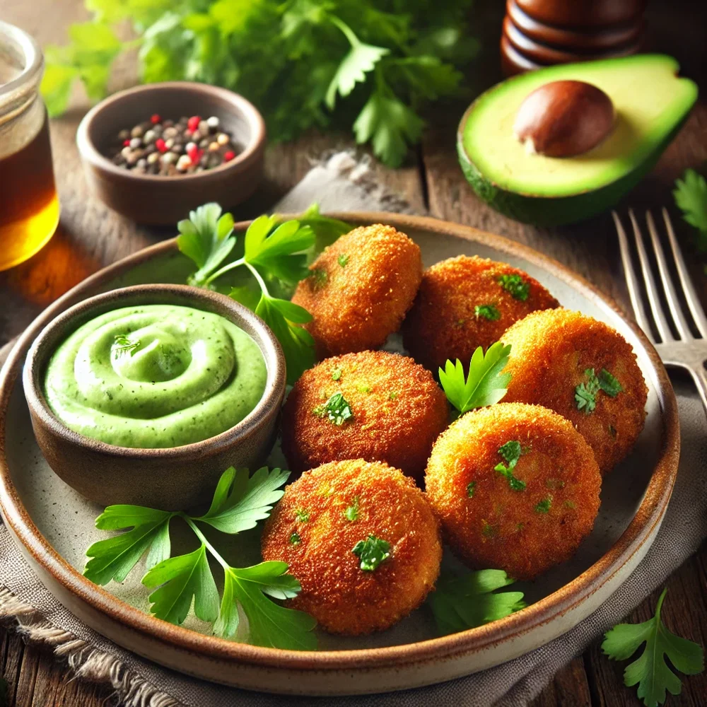 Savory Breakfast Croquettes with Avocado Sauce