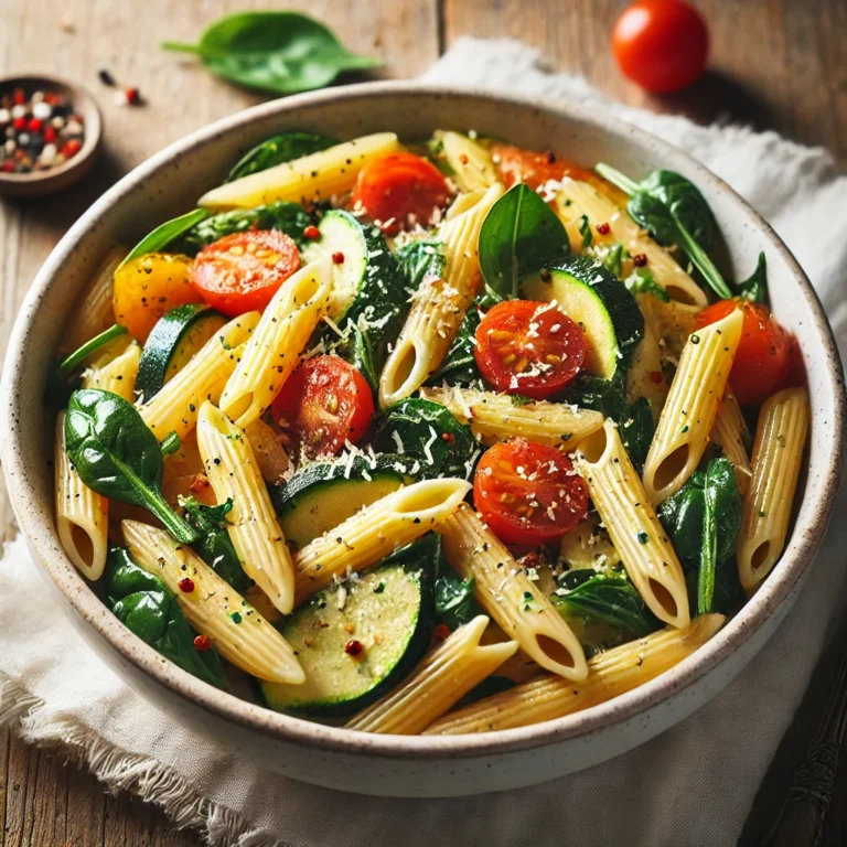 Veggie pasta recipe with fresh vegetables and whole-grain pasta, perfect for a quick and healthy lunch