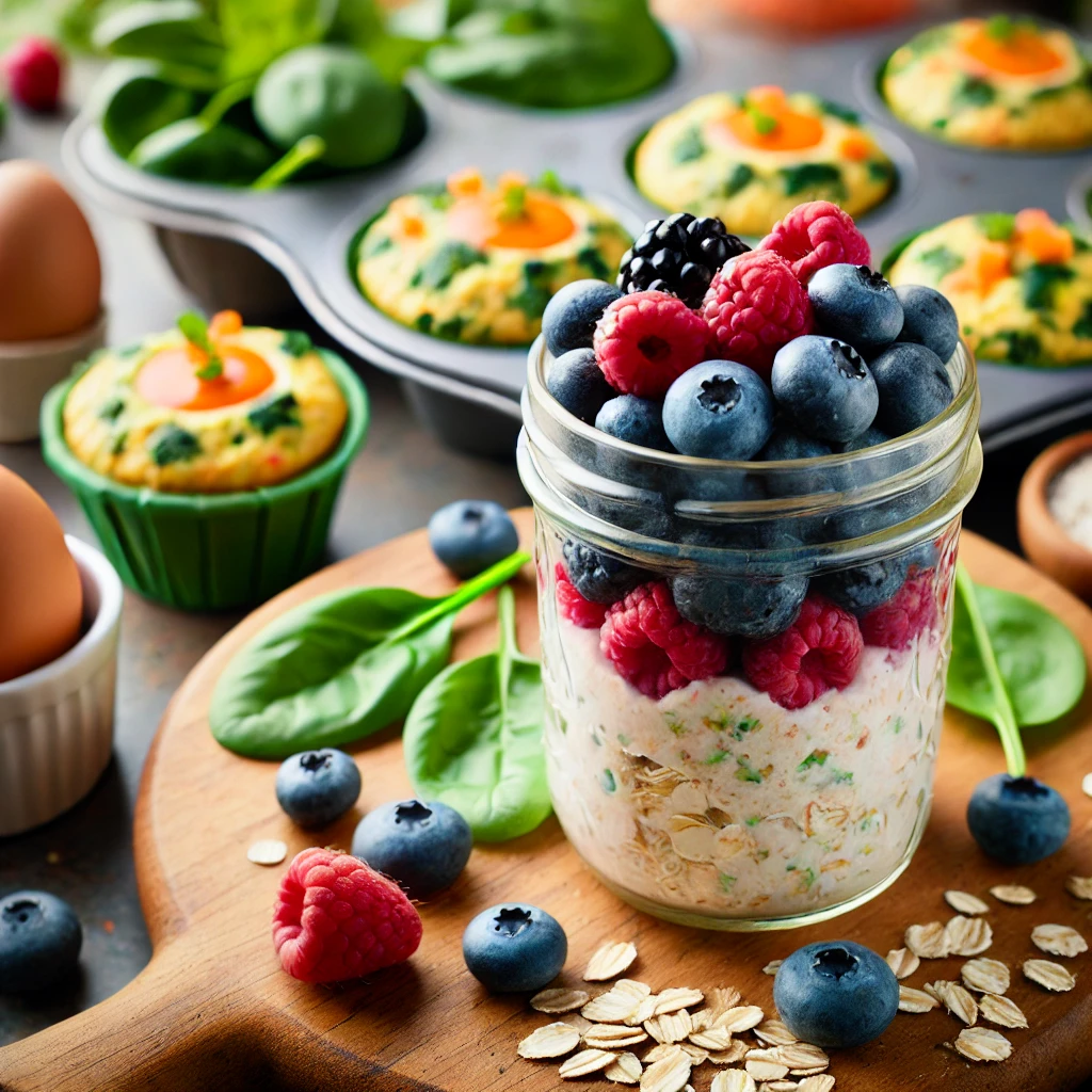 Meal prep breakfast idea: Overnight oats with mixed berries.